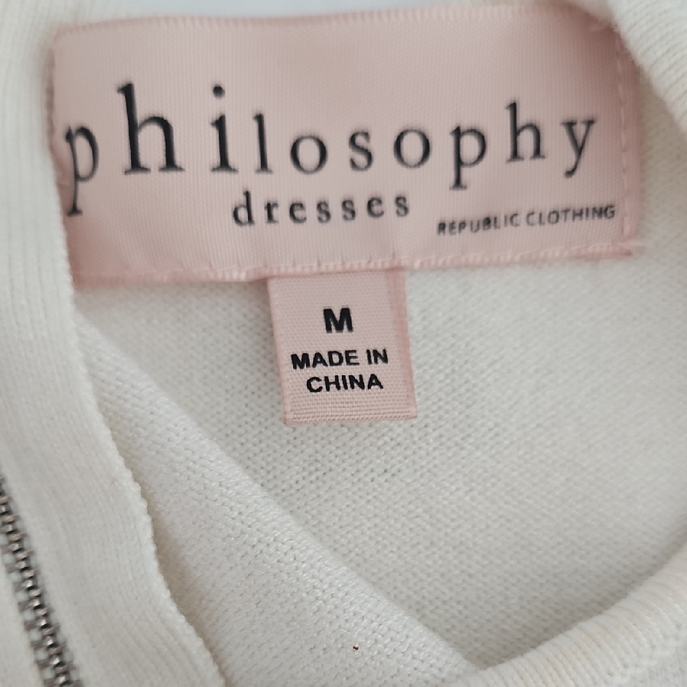 Philosophy Striped Cap Sleeve Sweater Dress in Cream and Black Size Medium. - Picture 3 of 5
